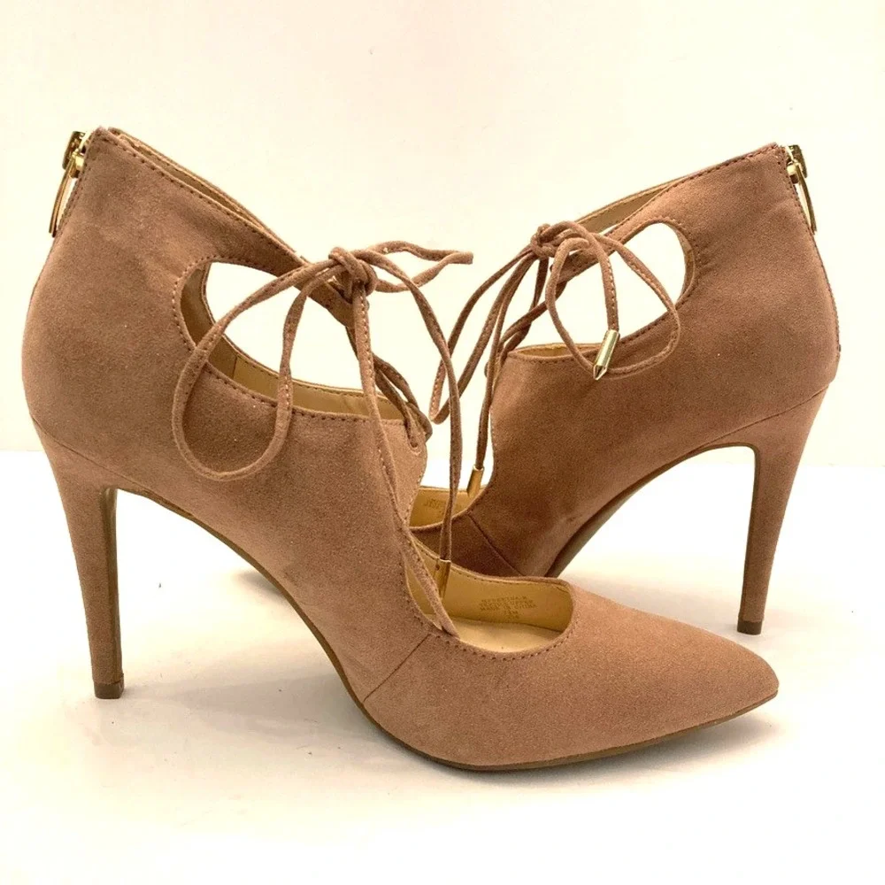Marc Fisher Neetsa Beige Lace Front Fabric‎ Stiletto Pumps Heels Women's 8.5M